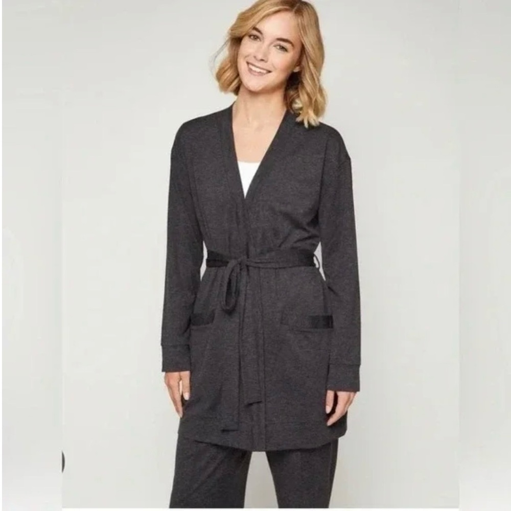 Fourlaps Stratus Wrap Grey Heather Women's Tie Front Robe/Cardigan Size L NWT